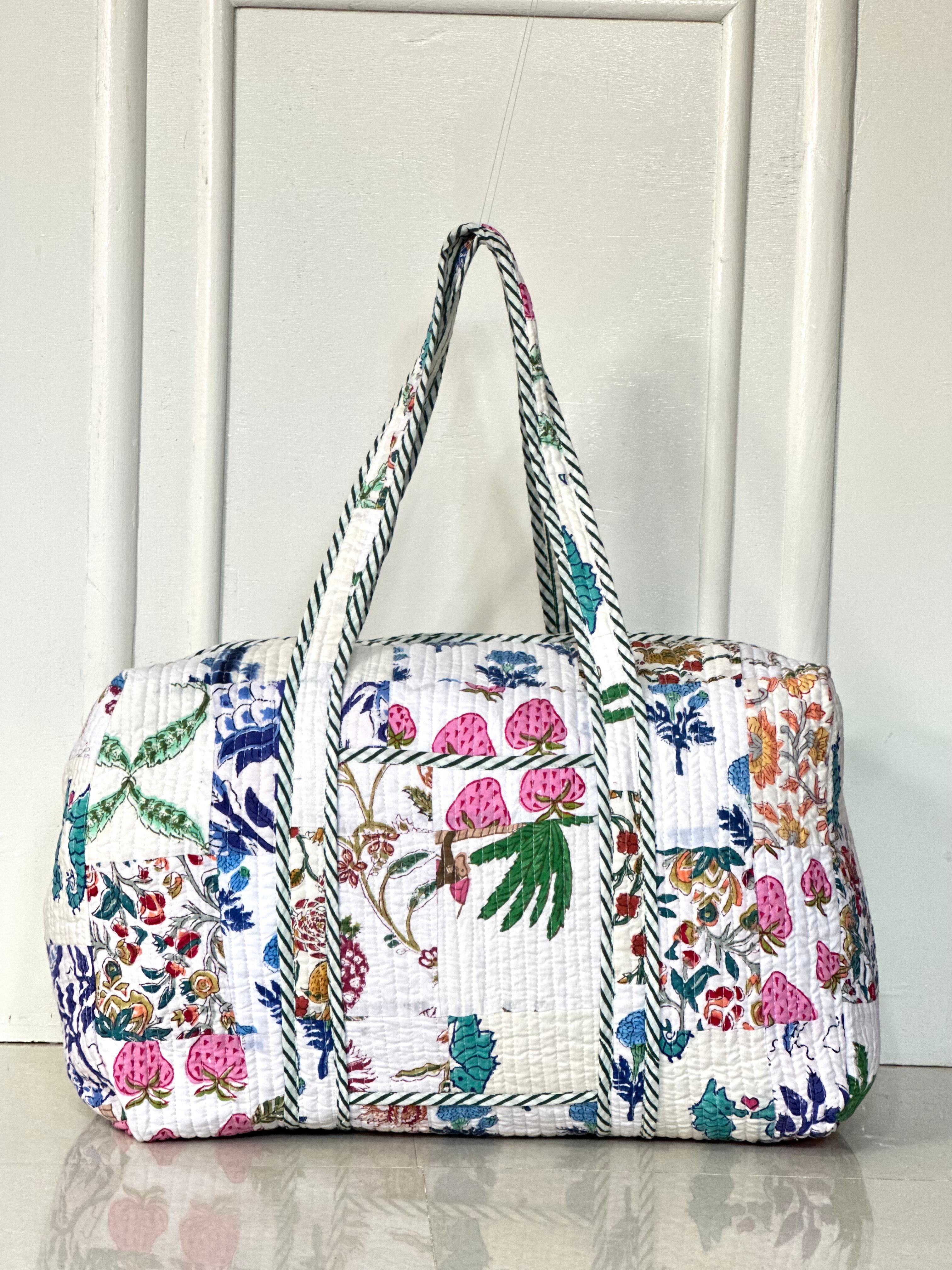 Handcrafted Block Print Duffel Bag – Floral Patchwork Design
