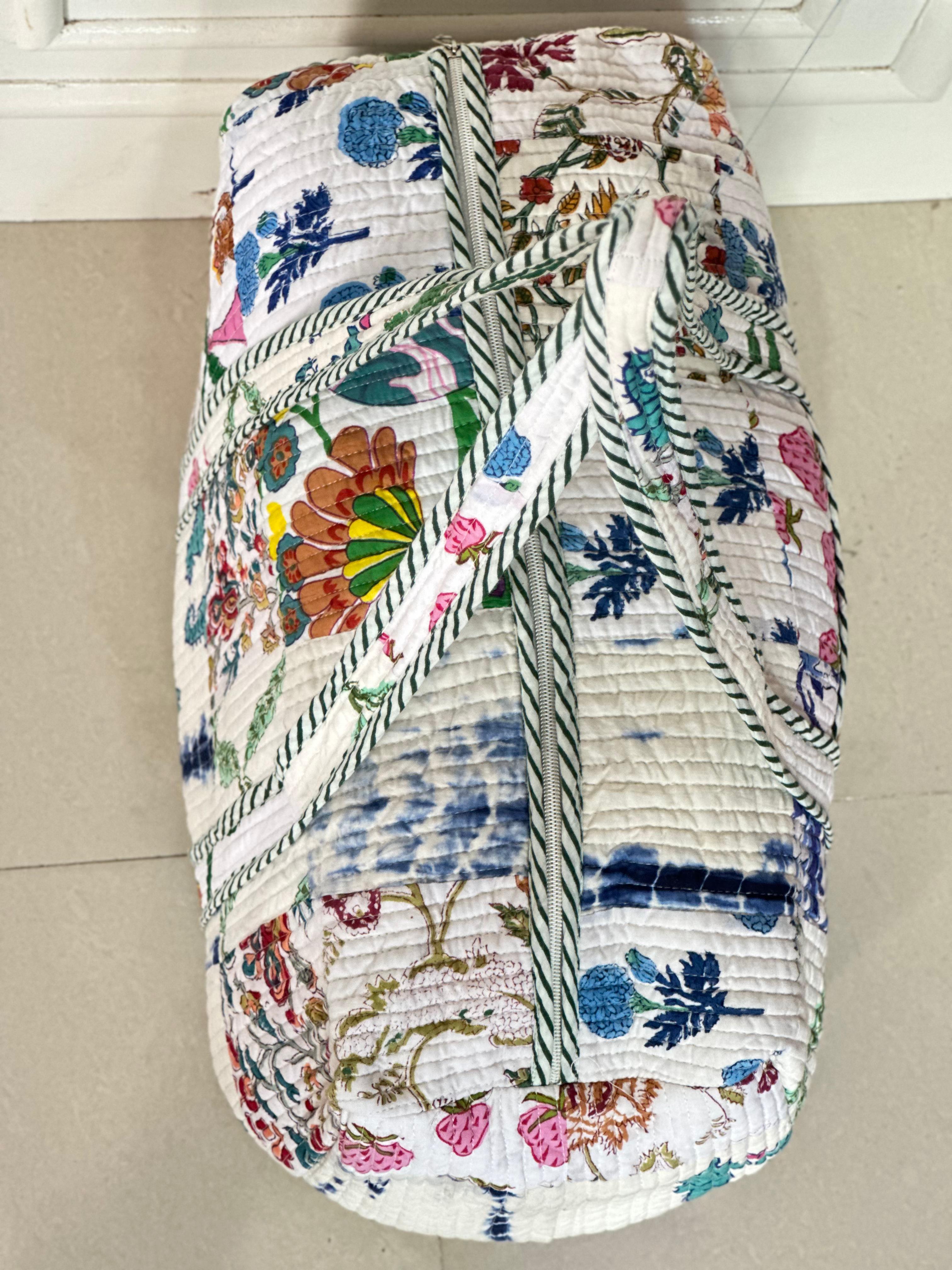 Handcrafted Block Print Duffel Bag – Floral Patchwork Design